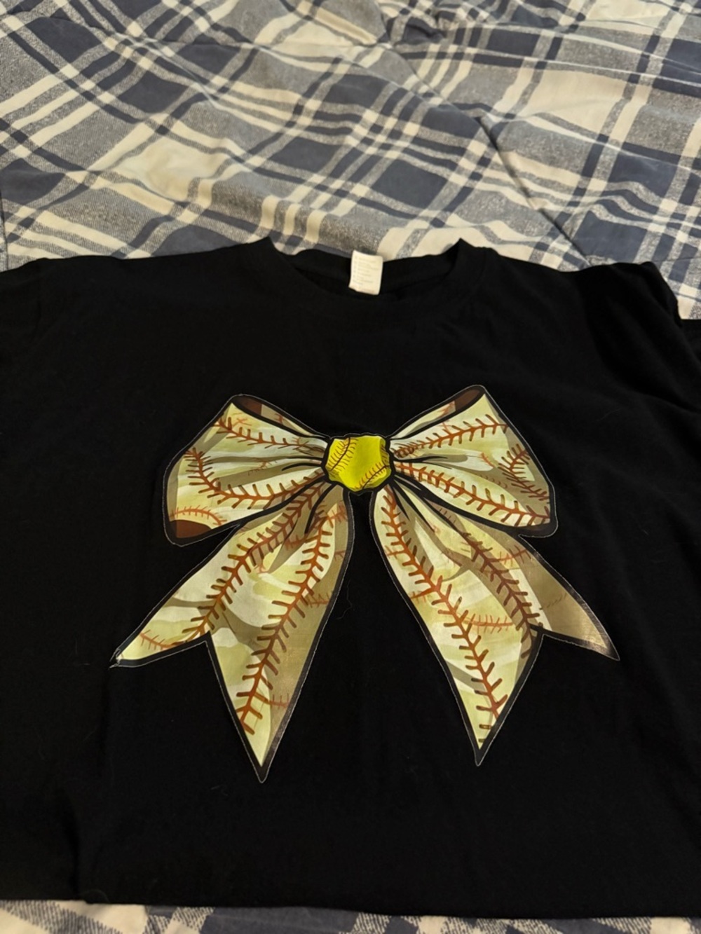 Women’s Black Short-Sleeve Tee with Baseball Softball Bow Graphic